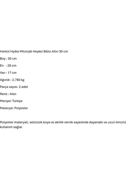 Herkül Hydra Mitolojik Heykel Biblo Altın 30 cm