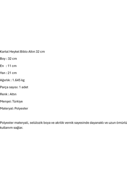 Kartal Heykel Biblo Altın 32 cm