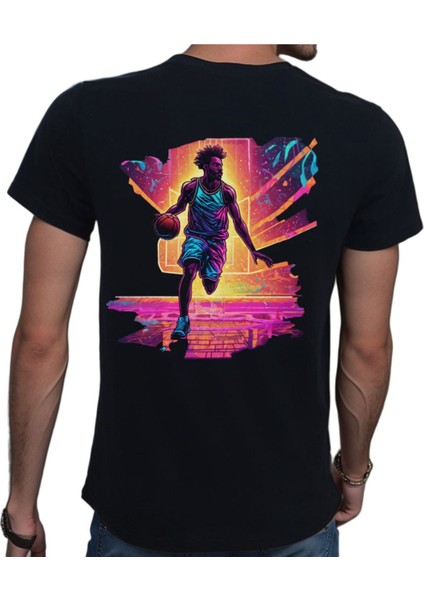 Neon Spor T-Shirt Pamuklu Siyah Penye Basic Erkek Tişört