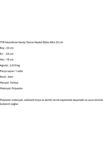 Tyr Iskandinav Savaş Tanrısı Heykel Biblo Altın 23 cm