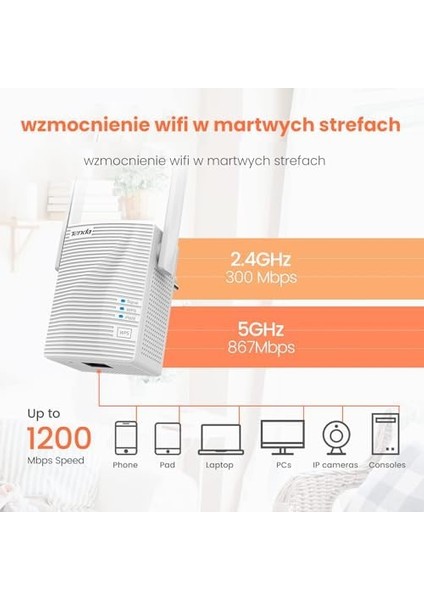 Antenler, Beyaz Portu, Çift Hızlı Ethernet Lan Portu, Erişim Noktası, Genişletici ve 1200MBPS, Wifi Hızı AC1200 Dual Band Wifi Tekrarlayıcı, A18 Kablosuz Yeni