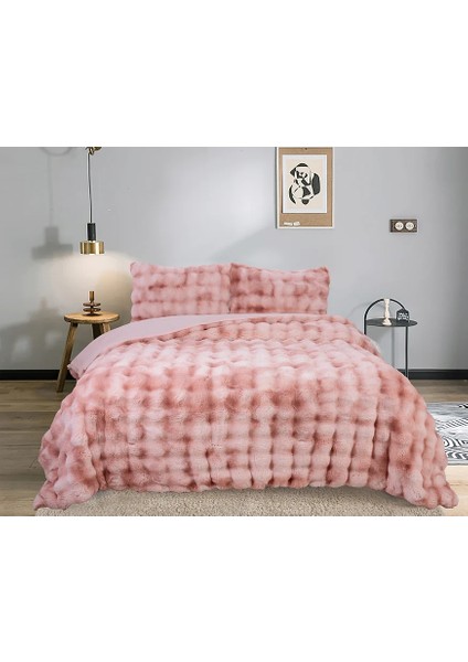 Bubble Soft Tavşan Tüyü Çift Kişilik Yatak Örtüsü Seti Pudra 220 x 240
