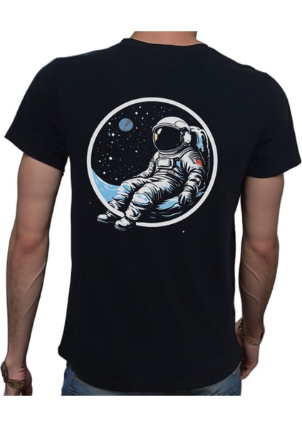 Man On The Moon T-Shirt %100 Pamuklu Siyah Penye Basic Erkek Tişört
