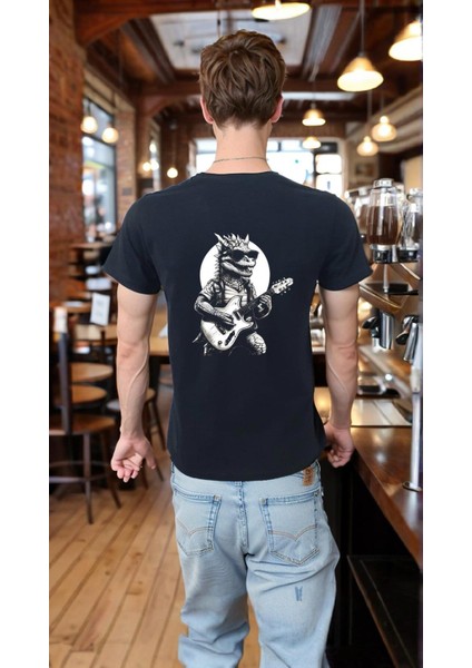Guitar T-Shirt %100 Pamuklu Siyah Penye Basic Erkek Tişört fırsatları