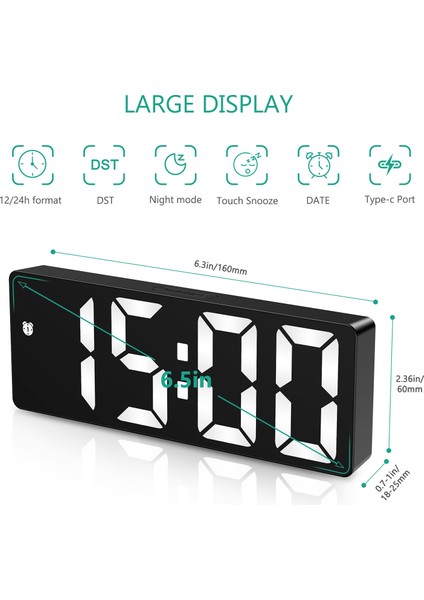 Ses Kontrolü Dijital Çalar Saat Sıcaklık Çift Alarm Erteleme Masaüstü Masa Saati Gece Modu 12/24H LED Saat