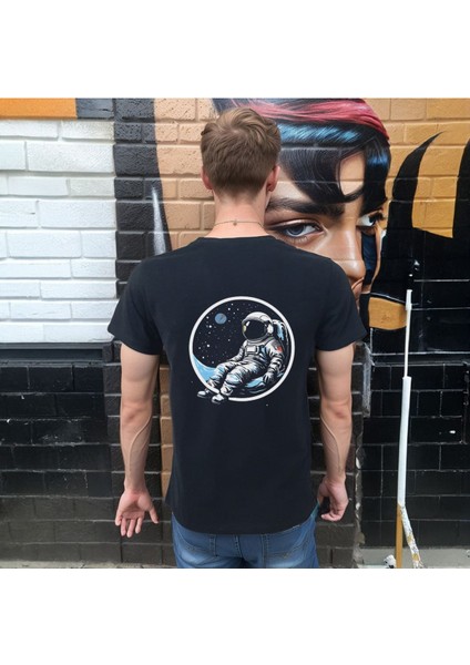Man On The Moon T-Shirt %100 Pamuklu Siyah Penye Basic Erkek Tişört fırsatları