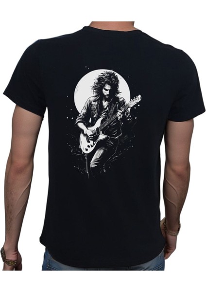 To The Moon And Back T-Shirt Pamuklu Siyah Penye Basic Erkek Tişört