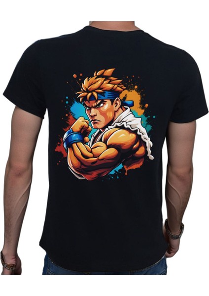 Splash Fight T-Shirt Pamuklu Siyah Penye Basic Erkek Tişört