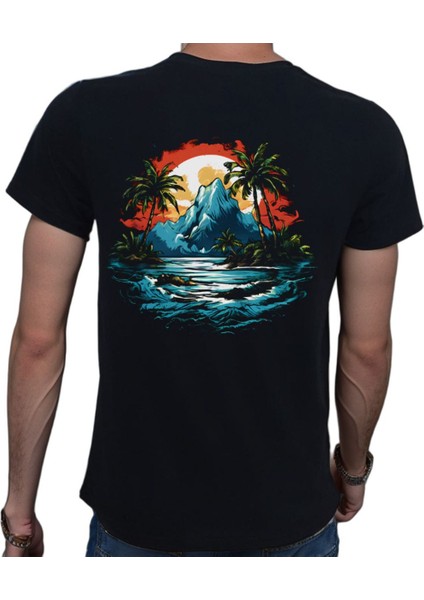Island T-Shirt %100 Pamuklu Siyah Penye Basic Erkek Tişört
