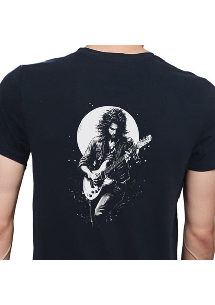 To The Moon And Back T-Shirt %100 Pamuklu Siyah Penye Basic Erkek Tişört