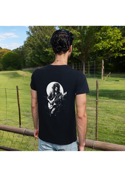 To The Moon And Back T-Shirt %100 Pamuklu Siyah Penye Basic Erkek Tişört