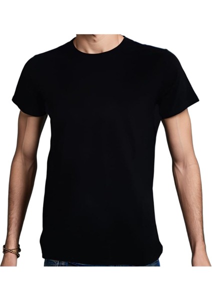 Man On Island T-Shirt %100 Pamuklu Siyah Penye Basic Erkek Tişört fiyatları