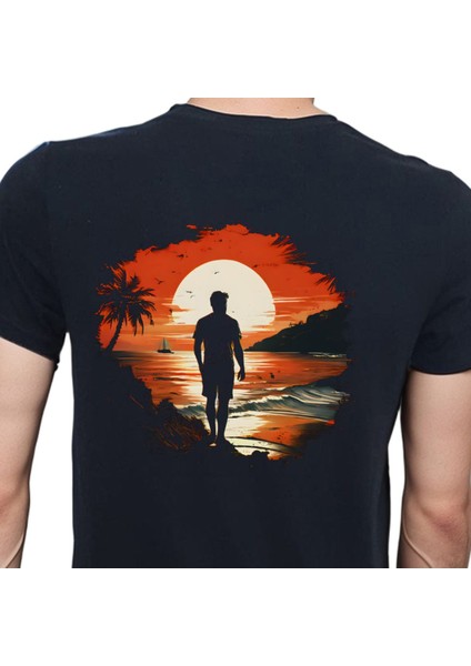 Man On Island T-Shirt %100 Pamuklu Siyah Penye Basic Erkek Tişört modelleri