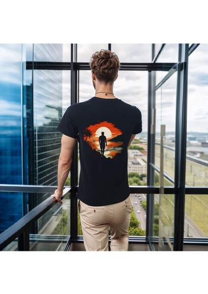 Man On Island T-Shirt %100 Pamuklu Siyah Penye Basic Erkek Tişört fırsatları