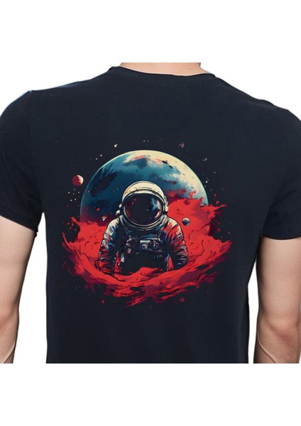 Man On The Moon T-Shirt %100 Pamuklu Siyah Penye Basic Erkek Tişört modelleri