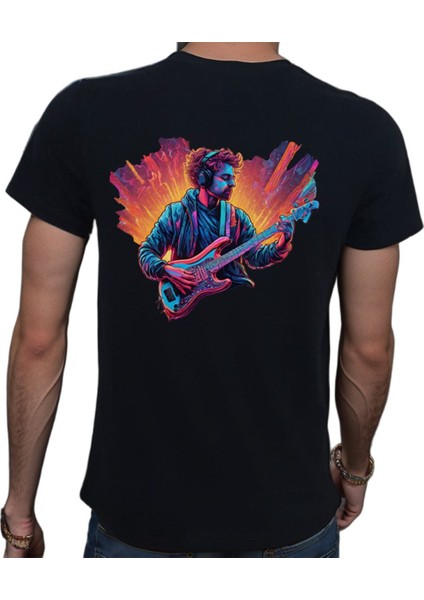 Neon Guitar T-Shirt %100 Pamuklu Siyah Penye Basic Erkek Tişört