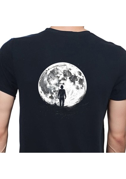 To The Moon And Back T-Shirt Pamuklu Siyah Penye Basic Erkek Tişört modelleri