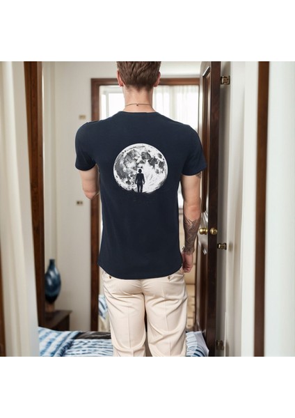 To The Moon And Back T-Shirt Pamuklu Siyah Penye Basic Erkek Tişört fırsatları