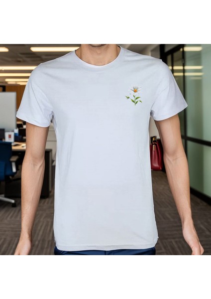 Flower T-Shirt %100 Pamuklu Beyaz Penye Basic Erkek Tişört fırsatları