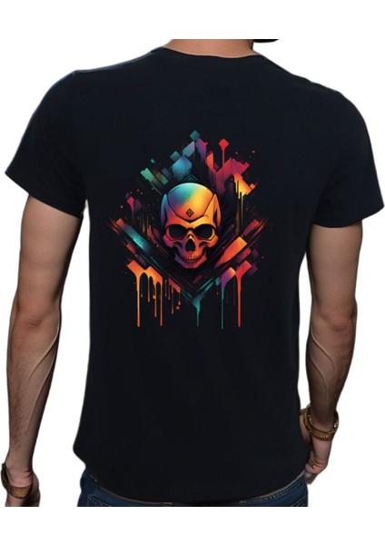 Skull T-Shirt %100 Pamuklu Siyah Penye Basic Erkek Tişört
