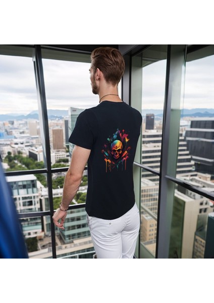 Skull T-Shirt %100 Pamuklu Siyah Penye Basic Erkek Tişört fırsatları