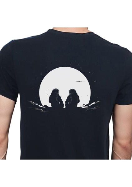 Man On The Moon T-Shirt %100 Pamuklu Siyah Penye Basic Erkek Tişört modelleri