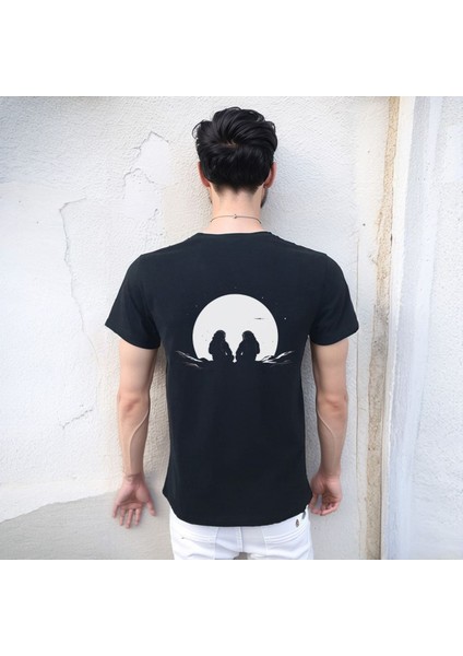 Man On The Moon T-Shirt %100 Pamuklu Siyah Penye Basic Erkek Tişört fırsatları