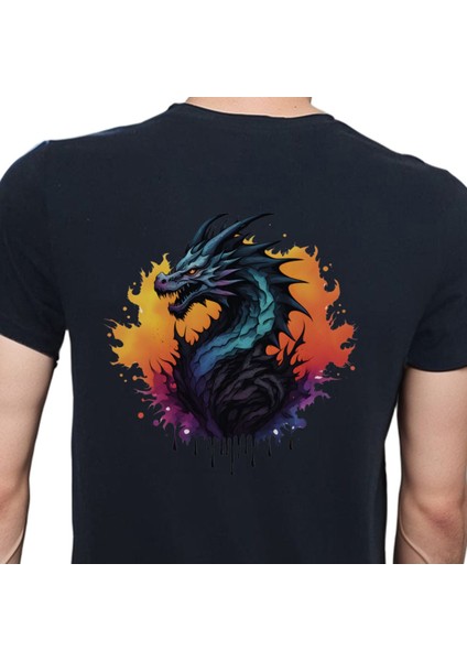 Splash Dragon T-Shirt %100 Pamuklu Siyah Penye Basic Erkek Tişört modelleri