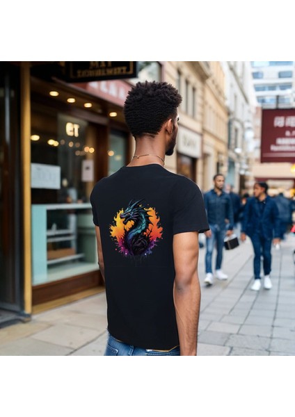 Splash Dragon T-Shirt %100 Pamuklu Siyah Penye Basic Erkek Tişört fırsatları