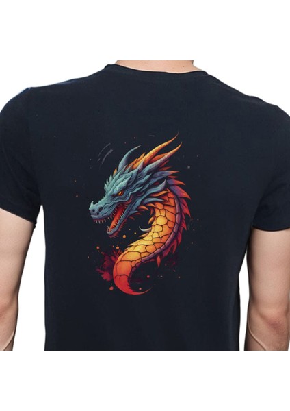 Splash Dragon T-Shirt %100 Pamuklu Siyah Penye Basic Erkek Tişört modelleri