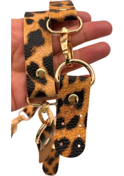 Suni Deri 55 cm Misu Model Çift Sap Leopar Renk Light Gold Metal fiyatları