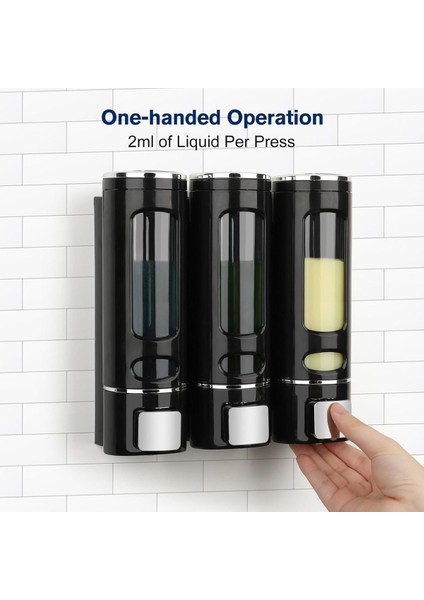 3 Adet Siyah 400 ml Duvara Monte Manuel Sabunluk Banyo , Mutfak El Sıvı Şampuan Duş Jeli Dispenseri