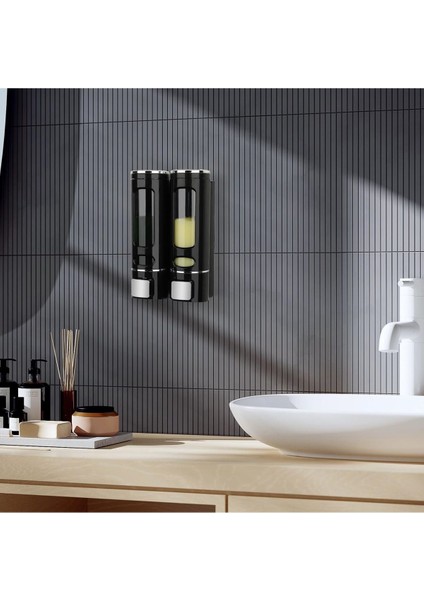 2 Adet Siyah 400 ml Sabunluk Duvara Monte Şeffaf Sıvı Plastik ve Mutfak Banyo Şişesi