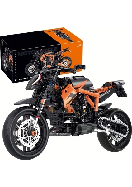 Teknik Motosiklet Yapım Seti 579 Parça 1:8 Ölçekli Turuncu Model Kiti