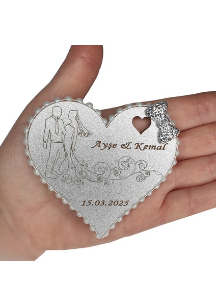 Düğün Nişan Nikah Kına Söz Hediyelik Kalp Model Inci Süslü Magnet 25 Adet