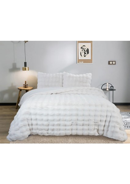 Bubble Soft Tavşan Tüyü Çift Kişilik Yatak Örtüsü Seti Pudra 220 x 240