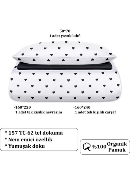 Akfil Lovely Tek Kişilik Nevresim Takımı 160 x 220 cm Siyah