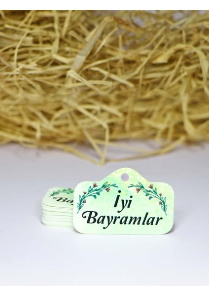 60 Adet Bayram Etiketi “iyi Bayramlar” Baskılı Beyaz Etiket (4x6 Cm)