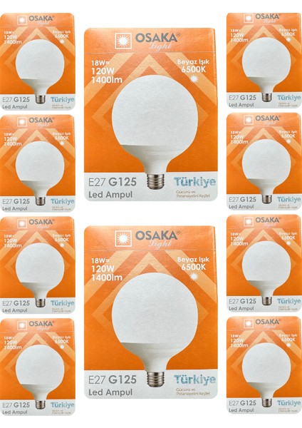 (10 Adet) 18W (120W) 6500K (Beyaz Işık) E27 Duylu (Kalın Duy) Glop LED Ampul