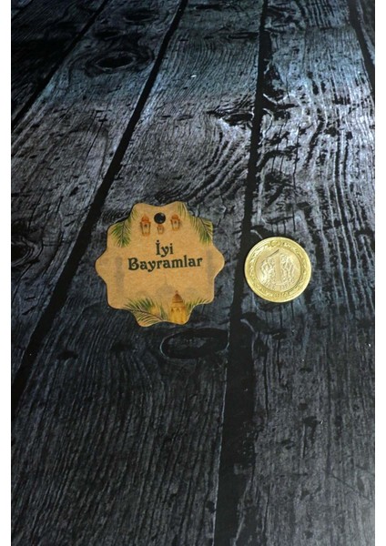 Bayram Etiketi - Iyi Bayramlar Baskılı - 50 Adet Kraft Bayram Etiketi (5 Cm)