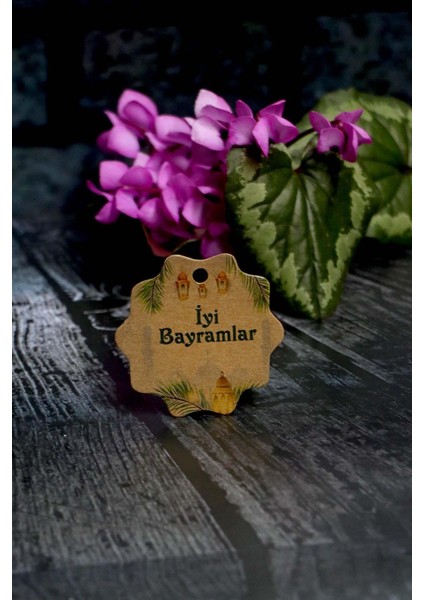 Bayram Etiketi - Iyi Bayramlar Baskılı - 50 Adet Kraft Bayram Etiketi (5 Cm)