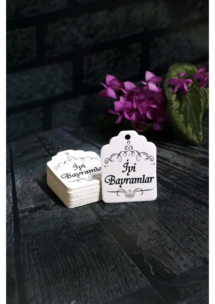 Bayram Etiketi - Iyi Bayramlar Baskılı -50 Adet Bayram Etiketi (4.5 x 6cm)