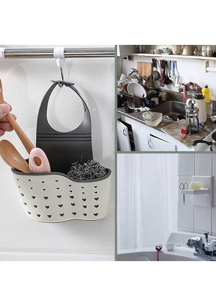 1 Adet Modern Plastik Asılabilir Lavabo Depolama Rafı, Ayarlanabilir Çıtçıtlı Mutfak Rafı