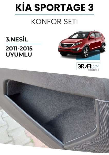 Kia Sportage 3 Konfor Seti / 2011-2015 Araç Içi Eşya Saklama Cepleri Kumaş Kaplama Ses Giderici Set