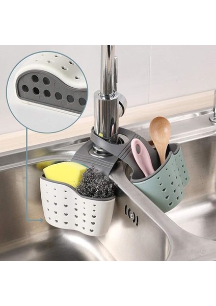 1 Adet, Asılı Sepet, Lavabo Sünger Askılığı, Lavabo Düzenleyici, Silikon Saklama Kutusu, Asılabilir