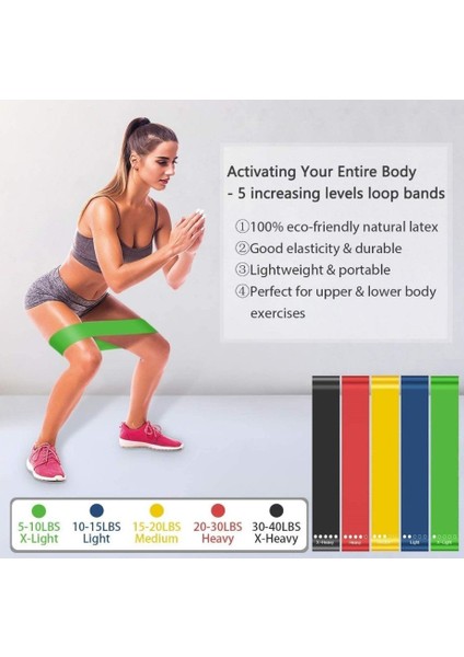 Egzersiz Direnç Kemeri - Set Sertlik Dereceli - Pilates Yoga Squat Bandı Aerobik Band Özel Elastik Malzeme 5 Adet fırsatları