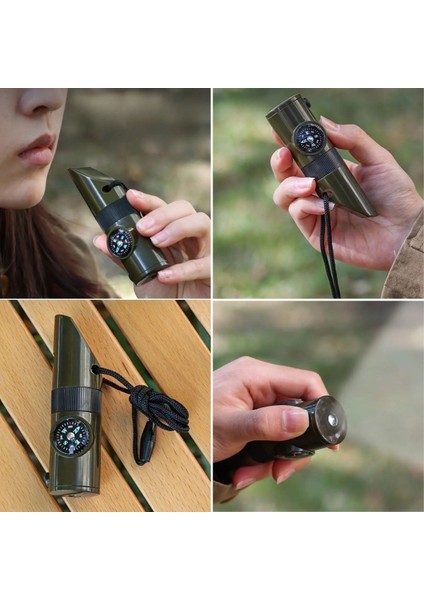 7si 1 Arada Acil Durum Düdüğü,el Feneri, Termometre,pusula,büyüteç,depolama Bölmeli Kampçı Düdüğü indirimleri