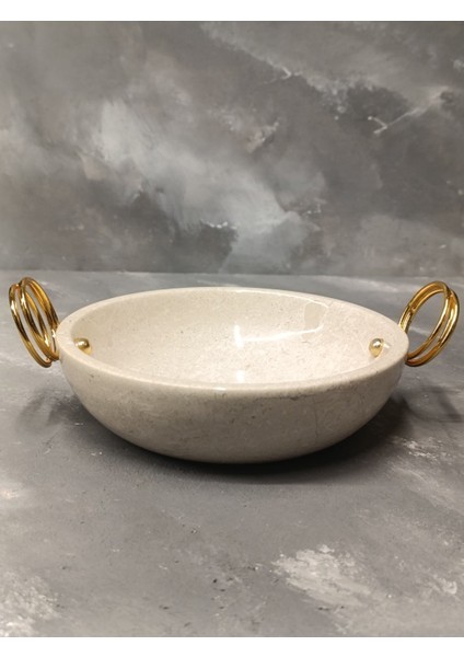 Bej Mermer Pirinç Halka Aksesuarlı Sunum Tabağı-18 cm fiyatları