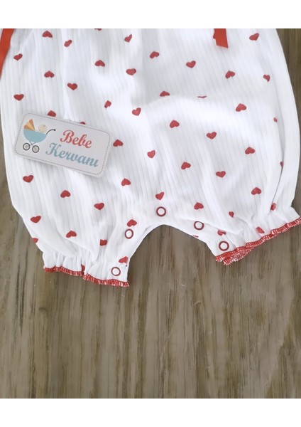 Kız Bebek %100 Pamuk Kalpli Yazlık Bandanalı Tulum Set BBK1206