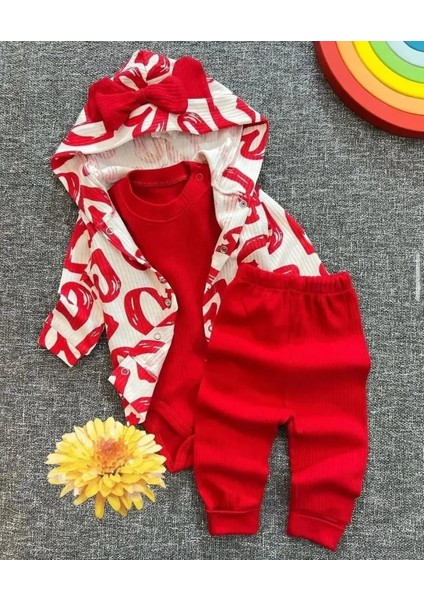 Kız Bebek Kalpli %100 Pamuk Bebek Takımı Bebek Hediyesi Yenidoğan 0-3 Aylık BBK2988